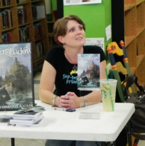 Stephanie A. Cain signing books at Robots and Rogues Bookstore
