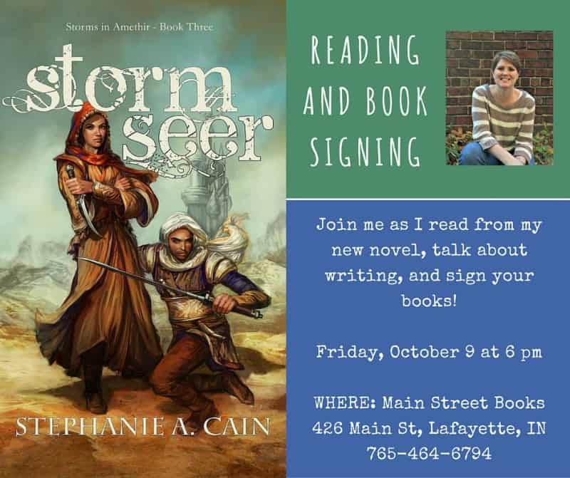 Stephanie A. Cain epic fantasy reading October 9 at Main Street Books in Lafayette, Indiana