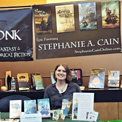 Fantasy author Stephanie A. Cain at her booth at the 2015 Allen County Public Library Author Fair