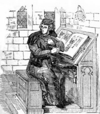 Medieval copyist at Work from the Wikimedia Commons