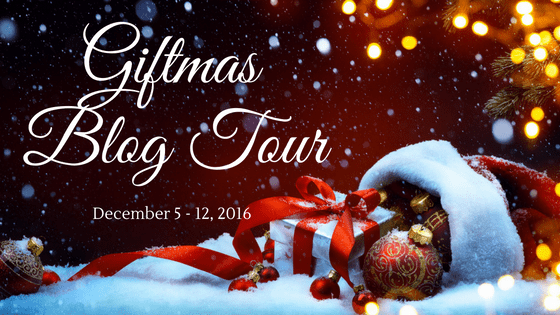 Giftmas Blog Tour graphic with snow, presents, and Christmas ornaments