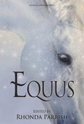 The cover of EQUUS: A white horse with magical sparkles over its face