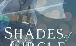 Cover of Shades of Circle City by Stephanie A. Cain - A woman's back is superimposed over the Indianapolis skyline. She is reaching for a pistol. In the distance a wolf howls at the moon.