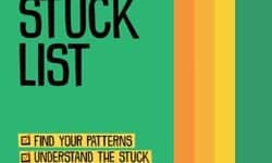 A Green book cover with a yellow pencil on it that says "The Author Stuck List" by Becca Syme